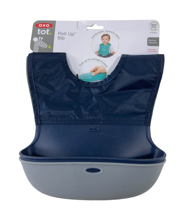 used OXO Tot Roll Up Bibs, 2 Pack, Gray/Navy