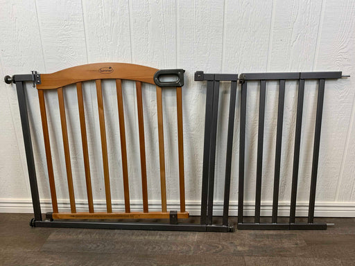 used HomeSafe By Summer Infant Wood And Metal Pressure Mounted Gate, With extension