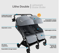Shop Mompush Lithe Double Stroller, 2021, Grey at GoodBuy Gear
